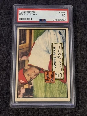 1952 TOPPS BASEBALL CARD #107 CONNIE RYAN PHILADELPHIA PHILLIES PSA 5 EX - Image 1 of 2