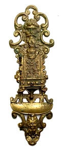 Antique Brass Bronze French Matchbox Matches Wall holder Satyt Putti Head Plaque - Picture 1 of 23