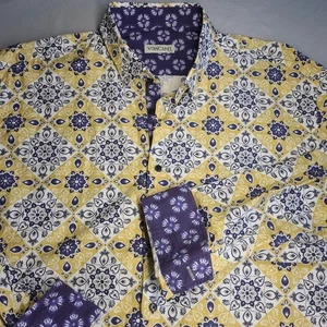 Vercini  Men's Shirt 2XL Button Up Reverse Cuff Geometric Pattern Work Casual - Picture 1 of 11