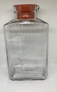 Anchor Hocking Glass Ribbed Water Milk Juice Jar Container Rubber Orange Lid - Picture 1 of 12