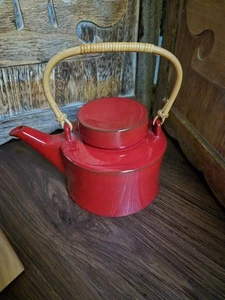 Vintage rote Teekanne, Bambus Griff, Ceracron Melitta 70ziger - Bild 1 von 16