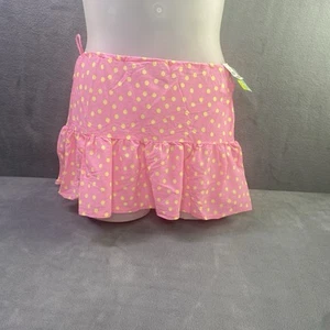 AGUA DOCE Brazilian Skirt Coverup Size Small Pink Yellow Polkadot Sheer Ruffle - Picture 1 of 11