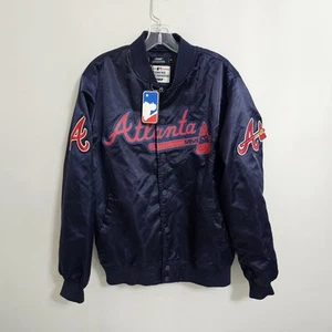 Atlanta Braves Mens Pro Standard Blue Wordmark Satin Full-Snap Jacket Size M - Picture 1 of 8