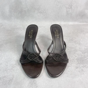 GUCCI Sandalia Tacones Cuero Marrón Oscuro Tom Ford Para Mujer EU36.5C US6 De Colección - Imagen 1 de 24