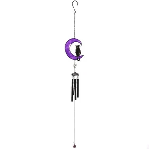 Black Cat on Moon Metal Windchime Outdoor Wind Chime 15.75 Inch - Picture 1 of 2
