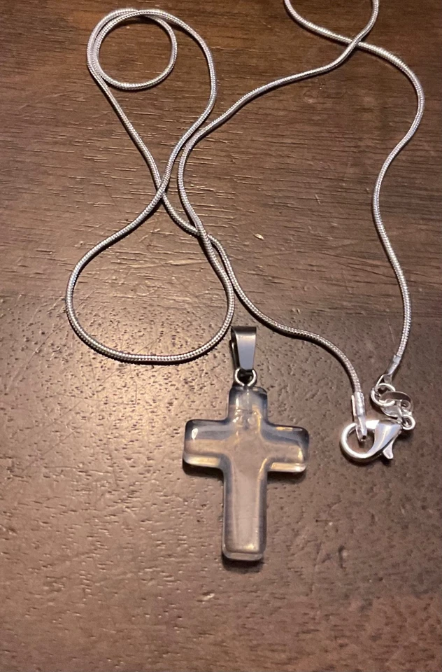 Blue Opal Stone Cross w/ 20” chain marked .925 Free Ship - Image 1 of 1