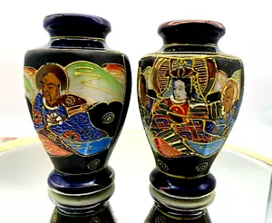 PAIR OF VINTAGE JAPANESE ORIENTAL PORCELAIN/CHINA HAND PAINTED & ENAMELED VASES - Picture 1 of 12