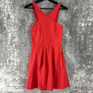 Hollister Sz M Stretch Mini Fit Flared Dress Red Pink Sleeveless V Neck Pullover - Picture 1 of 9