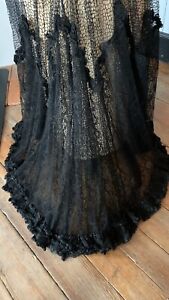 Antique Edwardian Victorian Black spiderweb Net Lace Skirt 1890s 1900s 1910s