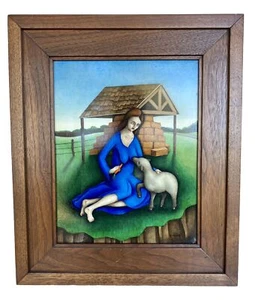 Framed Oil Painting by Brian Hinkle 'Woman with Lamb', Circa 2000, 17" by 14" - Picture 1 of 9
