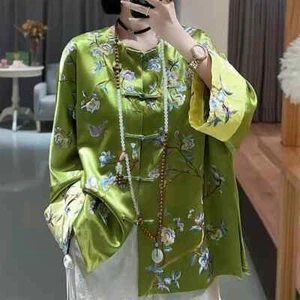 Chinesische High-End Satin Jacke Oberteil für Frauen Stickerei, Blumen- und Vogelmalerei - Bild 1 von 18