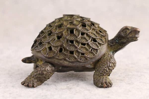 Asian tibet bronze figure Statue Turtle tortoise incense burner tea pet gift - Picture 1 of 9