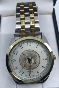 Masons Watch DuoTone Gold Steel White Face Dial Masonic Beautiful Ships in 24hrs - Picture 1 of 7