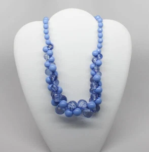 Blue and Clear Beads in Bubble Necklace.  18 inches. - Picture 1 of 4