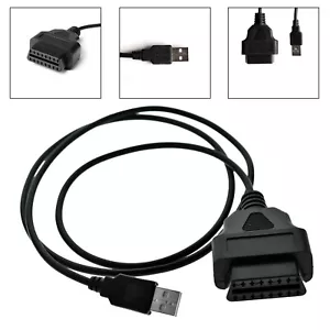 1M 16-Pin OBD2 To USB Port Diagnostic Extension Adapter Cable Connector Black - Picture 1 of 15
