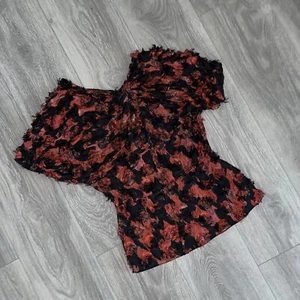 Marni Italy 100% Seide Kurzarm Bluse Oberteil rot schwarz abstrakt gerafft Gr. 38 - Bild 1 von 15