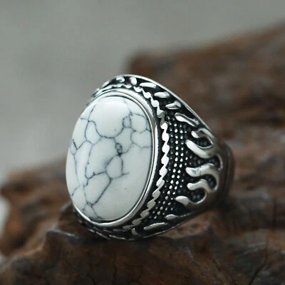Anillo de boda vintage turquesa blanco de acero inoxidable para hombre talla 7-13 Foto 1 de 2