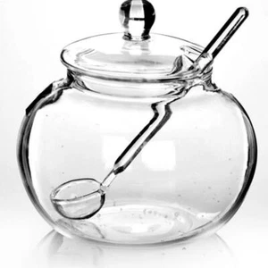 Glas Glas Zuckerschüssel Deckel mit Löffel transparent Süßigkeiten Zuhause Aufbewahrung Küchenutensilien - Bild 1 von 6