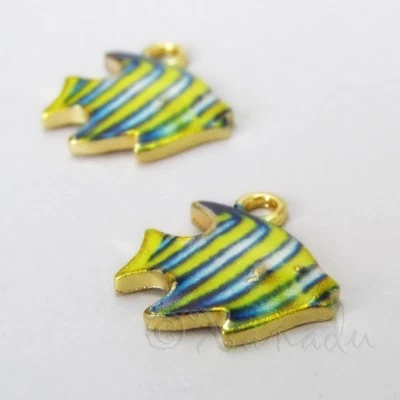 Подвески с тропическими рыбками позолота 17 мм синяя эмаль C0855 - 2, 5 или 10 шт. - Изображение 1 из 3