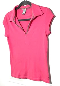 VTG Perfect Fit Split V-Neck Polo Shirt Women's S Preppy 90's Y2k Form Fitting - Picture 1 of 9