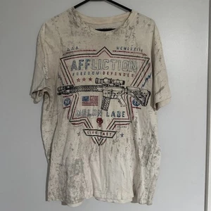 T-shirt Affliction uomo bianca manica corta Freedom Defender grafica taglia L - Foto 1 di 2