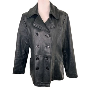 Avanti Black Leather Women's Double Breasted Jacket Size Medium - Picture 1 of 8