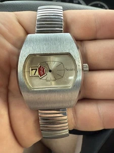 Vintage Sears Automatic Jump Hour Watch Swiss Made Stainless Steel WORKS - Picture 1 of 3