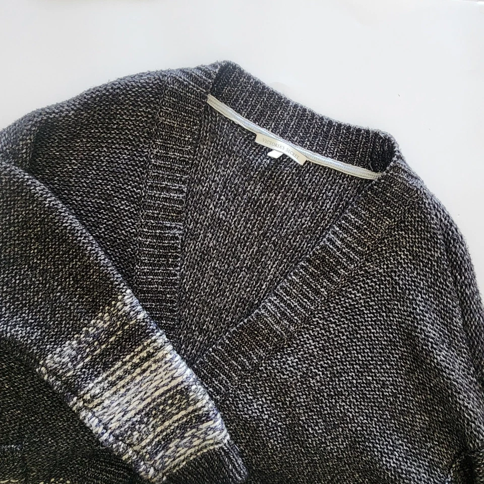 Cárdigan suéter Victoria's Secret frente abierto tejido negro blanco grande Foto 1 de 4