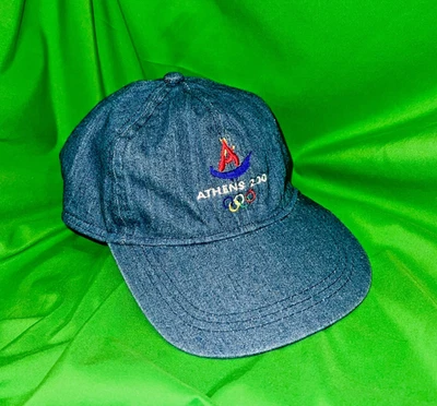 DE COLECCIÓN 2004 Juegos Olímpicos Sombrero ATENAS Bordado Azul Denim Gorra Ajustable! Foto 1 de 4