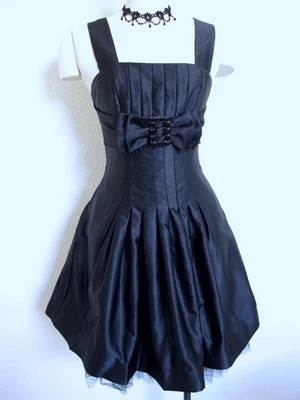 Vtg Jessica McClintock Black Cocktail Dress 4 XS Bow & Buckle Detail Fit & Flare - Image 1 of 4