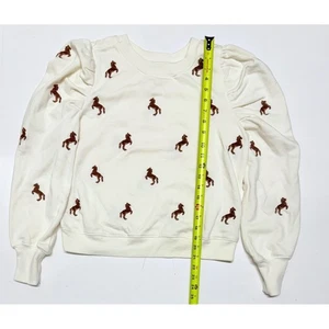Maeve Anthropologie Horse Print Puff Sleeve Sweatshirt Cream Size M - Picture 1 of 4