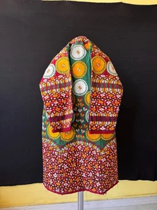 Turkmen Silk Embroidered Coat and Chapan, Antique Kaftan, Headdress, - Picture 1 of 9