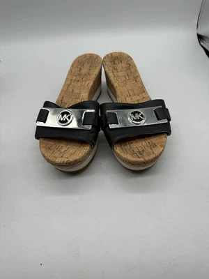 Women's Michael Kors MK Warren Platform Cork Wedge Slip On Sandals Black 7.5 - Image 1 of 4