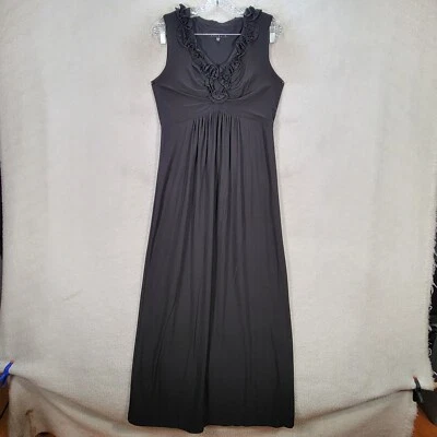 Tiana B Womens Dress Size M Black Ruffled V Neck Pleated Flowy Sleeveless Maxi - Image 1 of 4