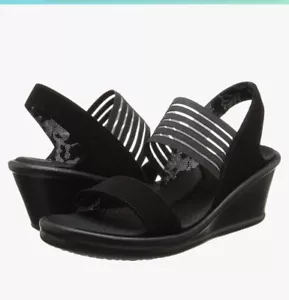 Skechers Cali Women Rumblers Wedge Sandal Black Lightweight Comfort Size 8.5 W - Picture 1 of 3