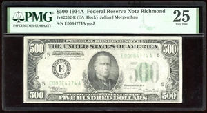 1934 $500 Federal Reserve Note Bill FRN FR-2202-E. Certified PMG 25 (Very Fine) - Picture 1 of 2