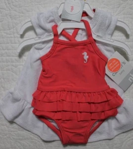 NEW CARTERS BABY GIRLS 2 PC SWIM SET ORANGE SWIMSUIT & COVER SEAHORSE NB 12M - Picture 1 of 2