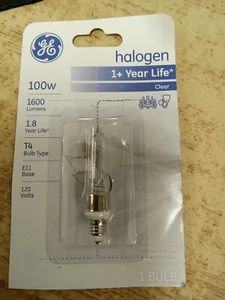 GE Hal. Clear 100w 1600 Lumens T4 Bulb Type E11 Base 120 Volts - Picture 1 of 7