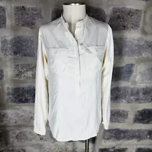 Camicia camicetta Billy Reid taglia XS fascia avorio mezzo bottone anteriore manica lunga - Foto 1 di 8