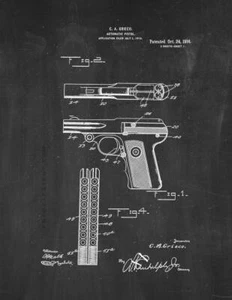 Automatic Pistol Patent Print Chalkboard - Picture 1 of 3