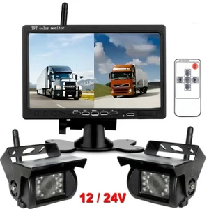Digital Wireless Dual Reversing Camera 7" Split Monitor for Truck Trailer RVs - Picture 1 of 24