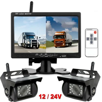 Digital Wireless Dual Reversing Camera 7" Split Monitor for Truck Trailer RVs - Image 1 of 4