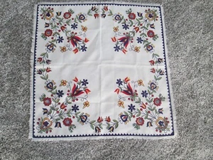 Vintage German Table Linen Floral Tulips Bavarian 24" sq Runner Cloth - Picture 1 of 7