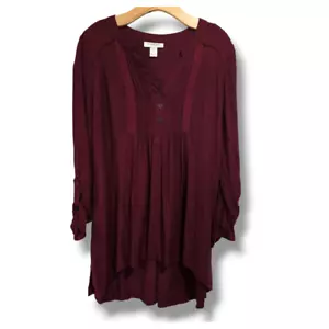 Motherhood Maternity Women's burgundy Henley tunic pregnancy blouse - medium - Picture 1 of 9