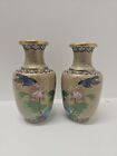 Pair of Vintage JINGFA Cloisonne Vases Flowers Birds 5'