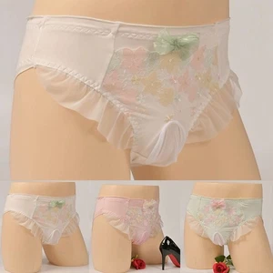 Gentlemen's Sissy Midrise Briefs adorned with Flowers and Soft Lace Material - Picture 1 of 20