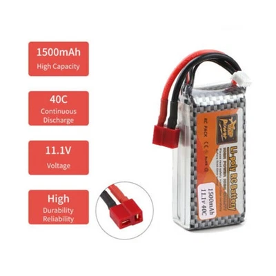 11.1V 1500mAh 3S LiPo Battery 40C T Plug for RC Car Airplane Helicopter Truck - Image 1 of 4