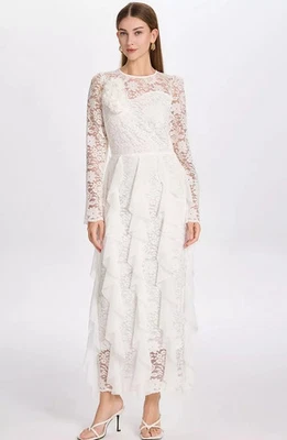 Longue Robe Doux en Dentelle Avec Volants Et Fleur Élégant de Cérémonie CF54751 - Photo 1/4