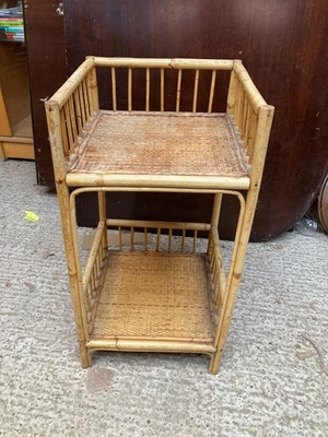 Vintage Retro Brown Bamboo Bedside Unit Cabinet Table with Shelf Display Stand - image 1 of 4