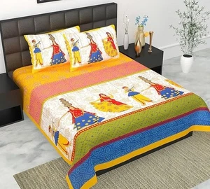 Sábana Doble Algodón Rajasthani Tradicional Jaipuri Queen Size con 2 Almohadas C - Imagen 1 de 2